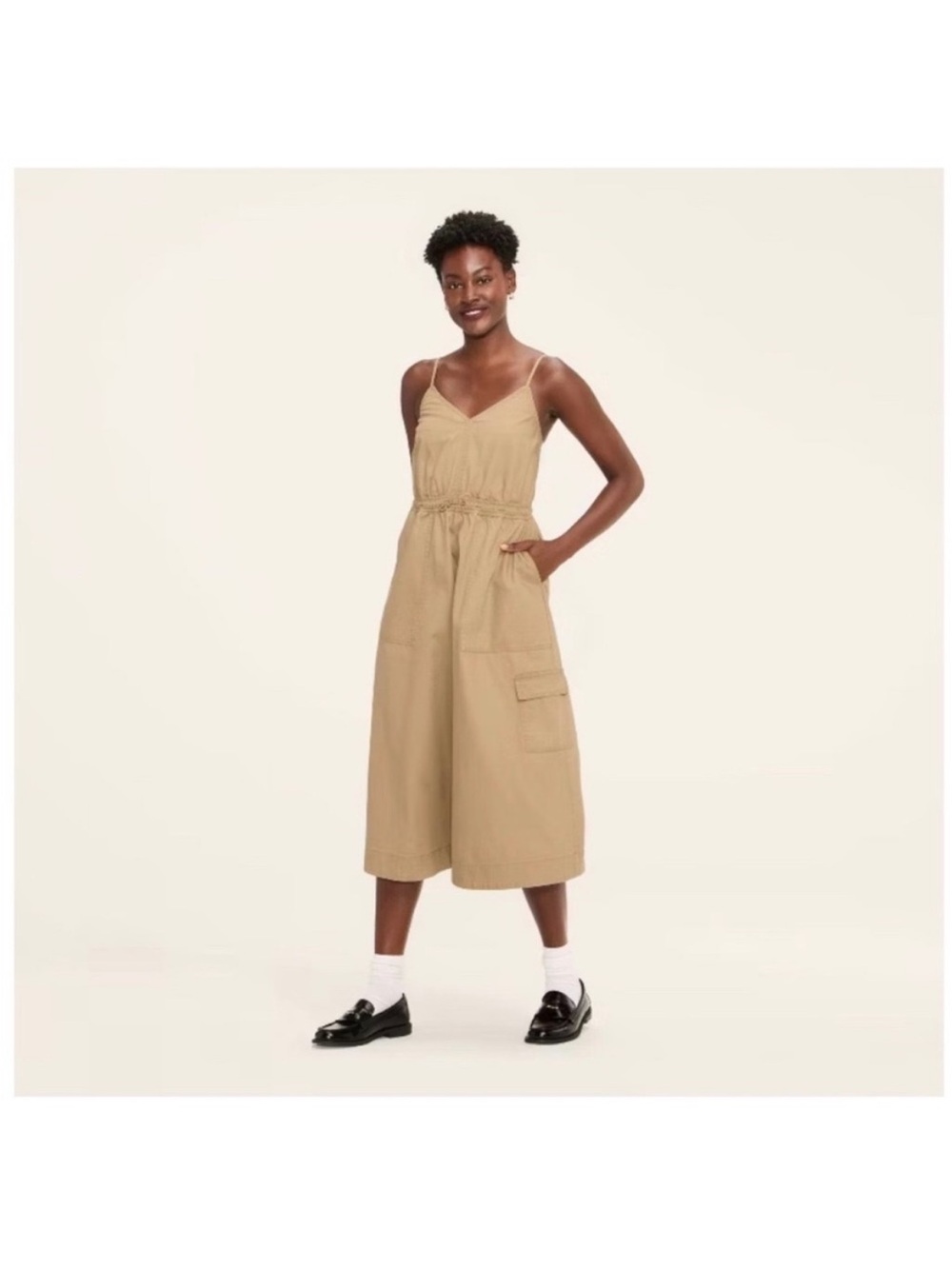Woolrich Beige Midi Spaghetti-Strap Jumpsuit Dress